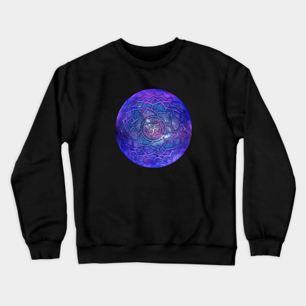 Cosmic Orb Om Symbol Flower Of Life Space Meditate Crewneck Sweatshirt by Foxxy Merch